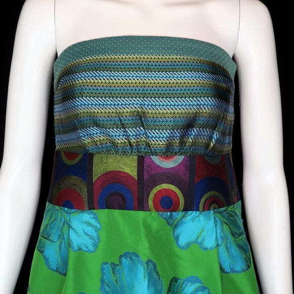 Desigual La Gardienne Green Floral Jacquard Strapless Cocktail Dress - Picture 5 of 11